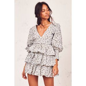LOVESHACKFANCY Paris Floral Tiered Short Dress in Warm Grey